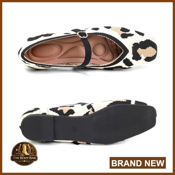 Knit Ballet Flats with Adjustable Ankle Strap Square Toe Washable - Picture 7 of 7